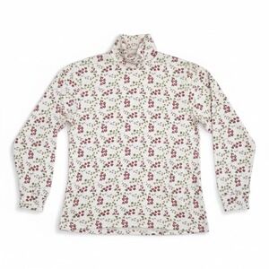 Jason Floral Turtleneck Top Cream Burgundy Ivy Print Long Sleeve Small Vintage